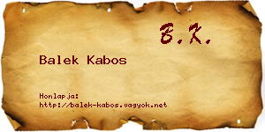 Balek Kabos névjegykártya